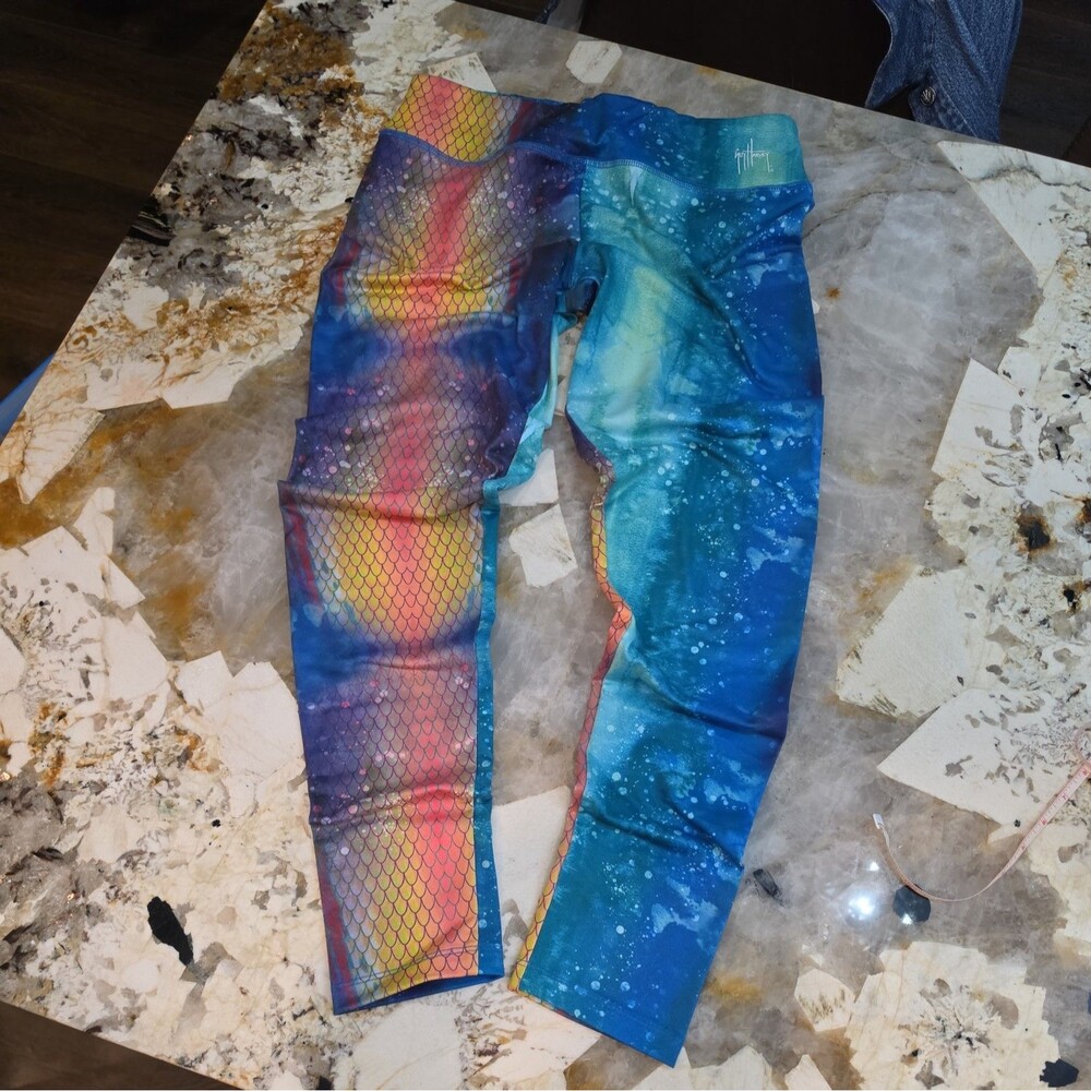 Guy Harvey Large Mermaid Leggings Colorful Fish Scale Ocean Print Pants M